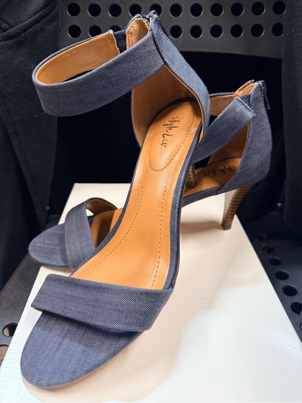 Style & Co. Denim-Blue Open-Toe Ankle-Strap Heels
